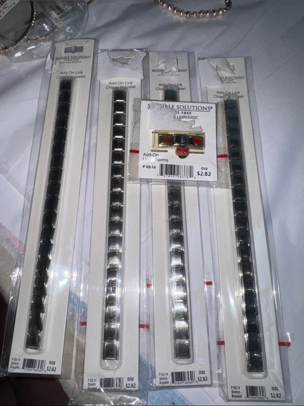 Vintage Sensible Solutions Add-On Link Charm Bracelets Lot of 4 + Mom Charms NOS
